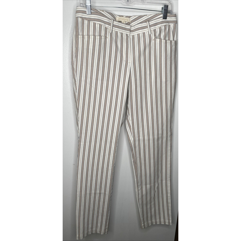Etcetera Tan White Blue Stripe Ankle Pants Tapered Audrey Size 6